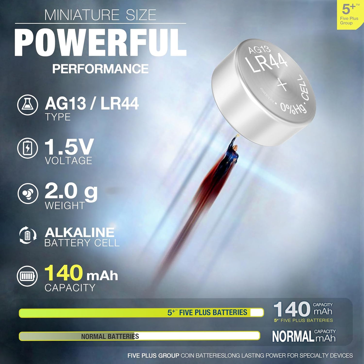 LR44 AG13 A76 357 SR44 L1154 1.5V Alkaline Button Cell Batteries (10 Pack) – High Capacity Coin Batteries for Watches, Key Fobs, Toys & Small Electronics