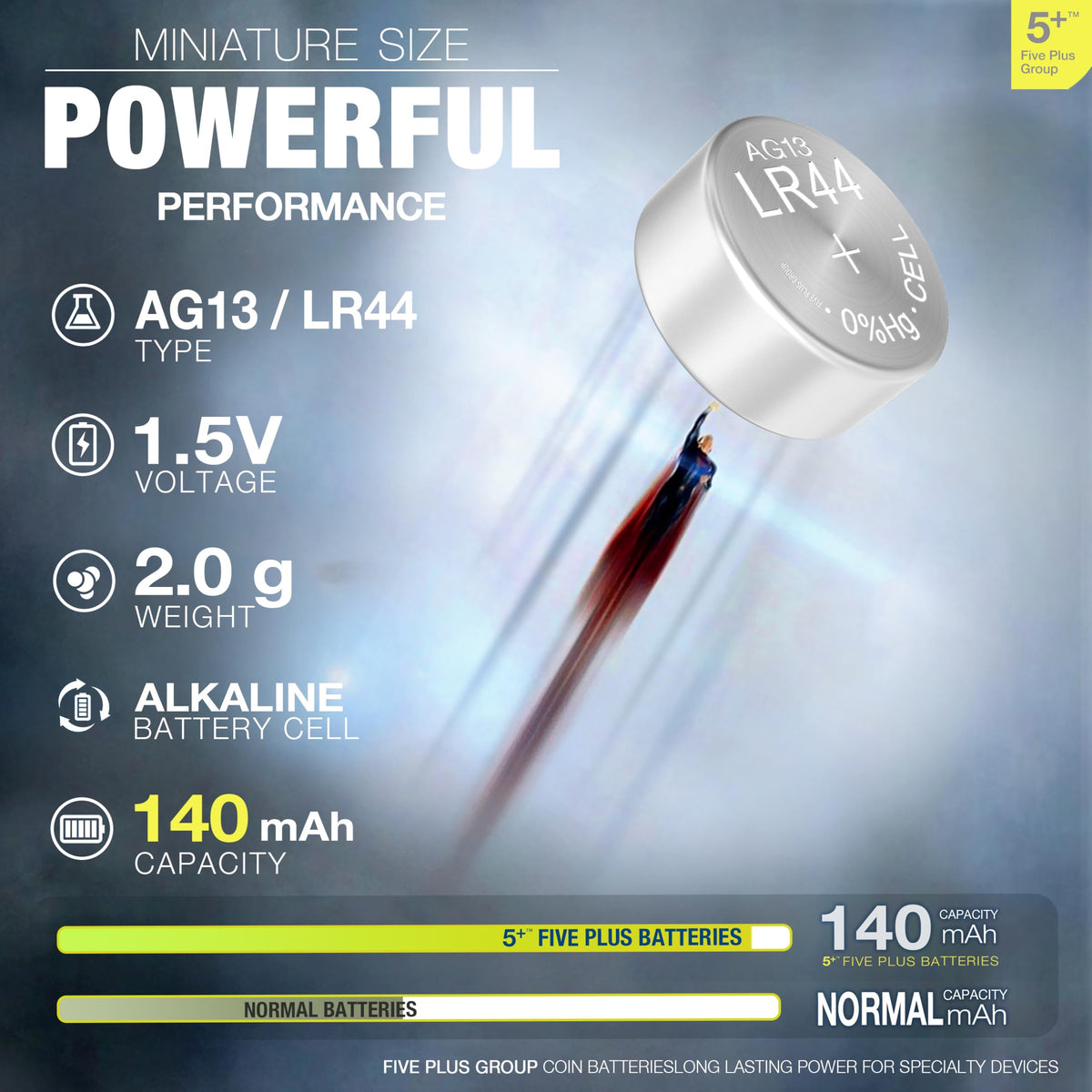 LR44 AG13 A76 357 SR44 L1154 1.5V Alkaline Button Cell Batteries (10 Pack) – High Capacity Coin Batteries for Watches, Key Fobs, Toys & Small Electronics