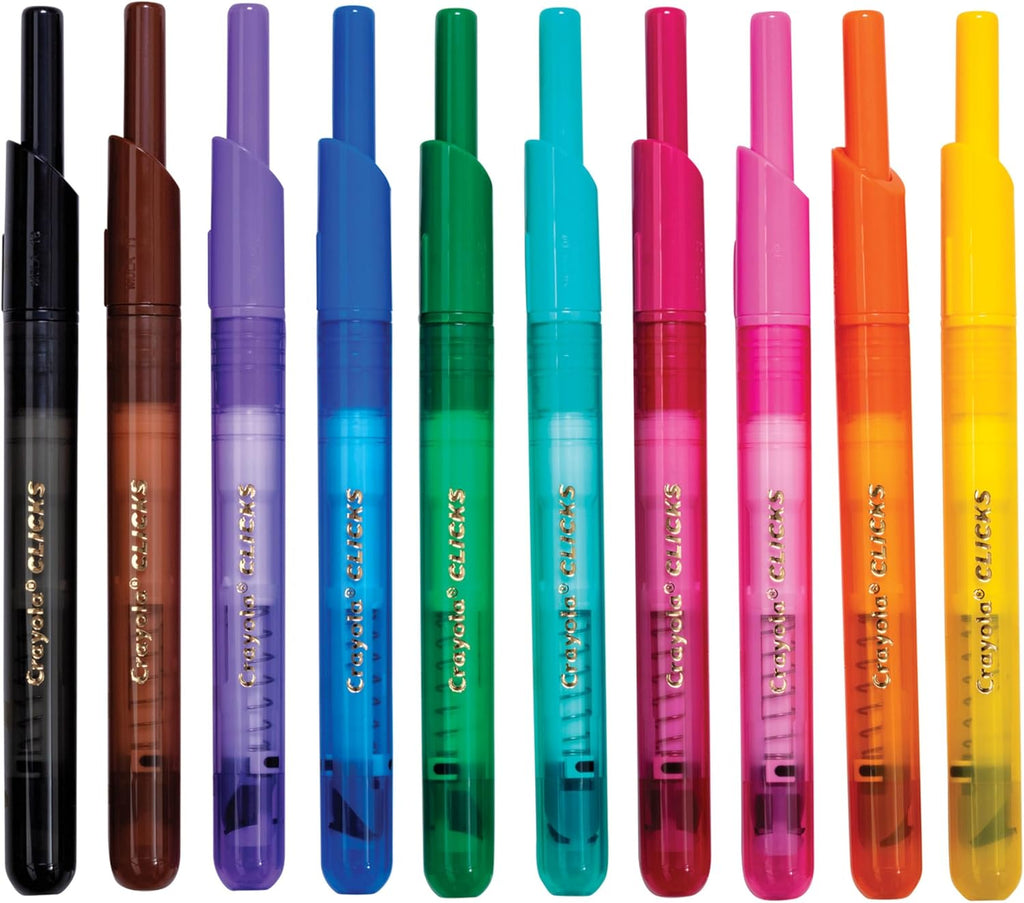 Crayola Clicks Retractable Tip Markers (10ct), Washable Cone Tip Art Marker Set, Cute Aesthetic School Supplies, Classroom Must Haves, Ages 8+