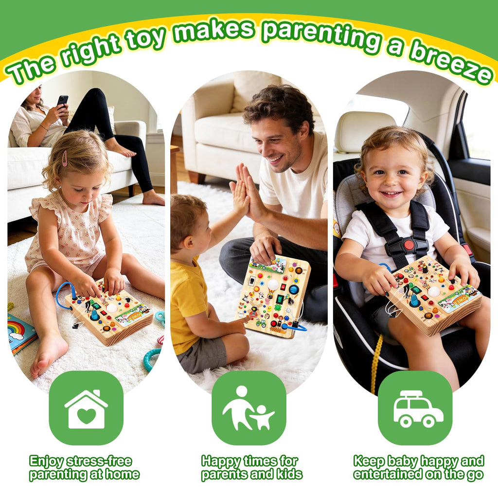 Grarain Busy Board for Toddlers - Montessori Educational Toy for 1-3 Year Old Boys & Girls | Travel-Friendly Sensory Learning Activity | Ideal for Kids with Autism(Busy Board v2)