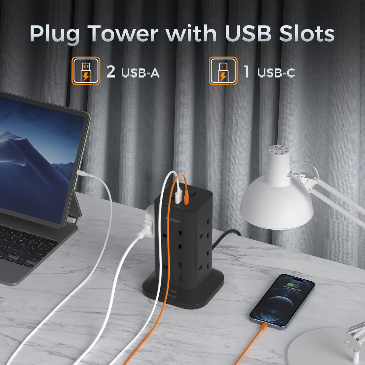 TESSAN Tower Extension Lead 5M with USB C Slots