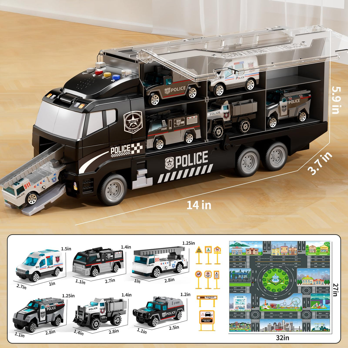 NIPLOOOW Kids Boys Construction Truck Vehicle Toy Set with Play Mat and Die-Cast Toy Car, Transport Carrier Truck for Kids 3-5, Birthday Gifts Toys for 3-8 Year Old Boys