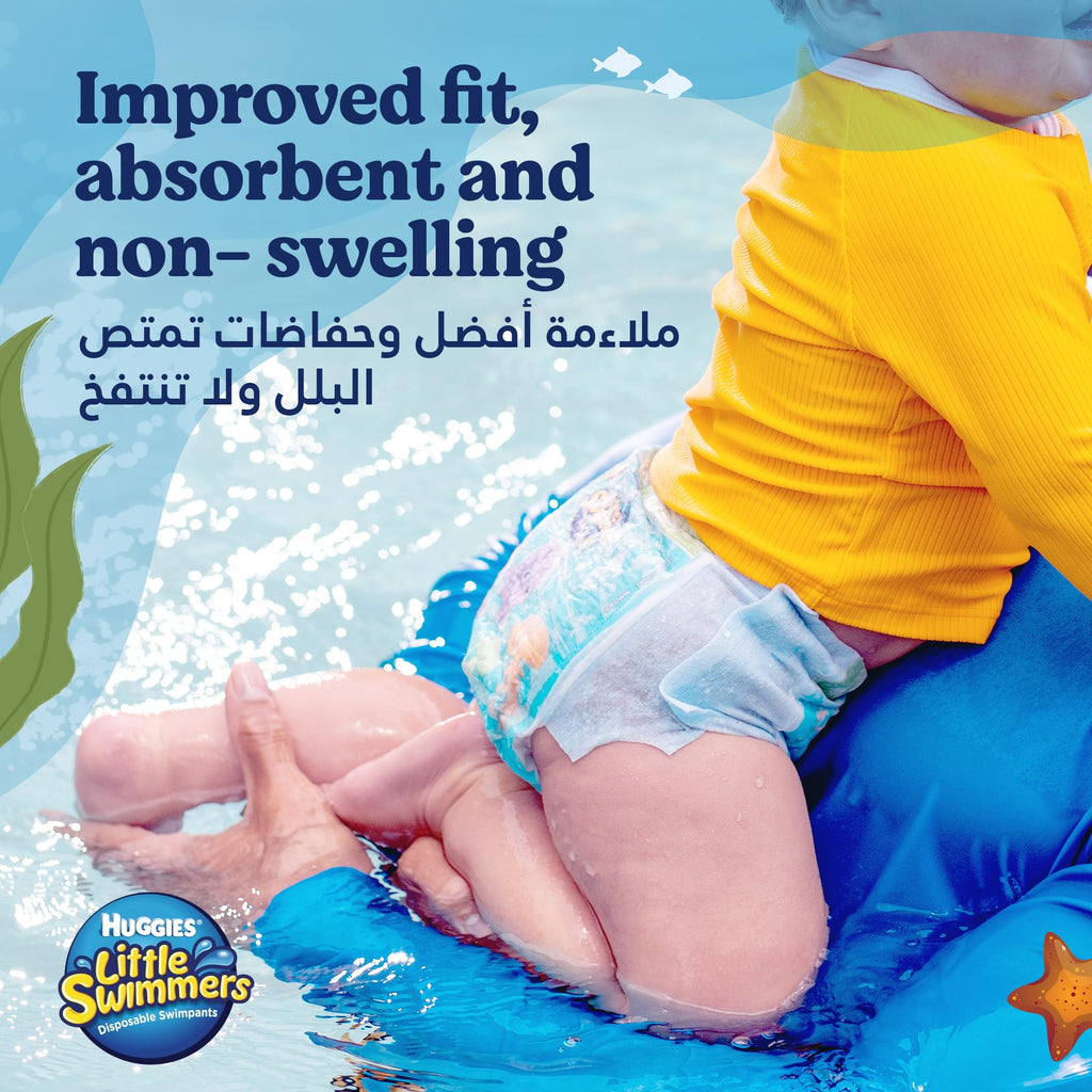 Huggies Little Swimmers, Swim Nappies - Size 3-4, 36 Baby Swim Pants - Leak Guards and Stretchy Waistband Protect Without Swelling - Tear Sides for Easy Removal