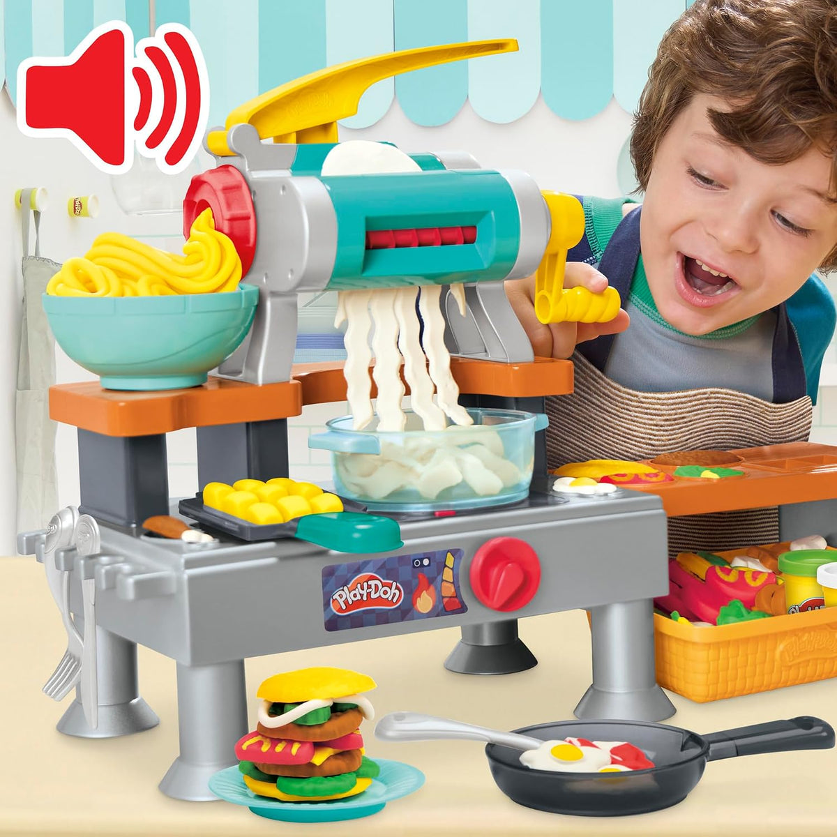 Play-Doh Super Sizzlin' Kitchen Playset, Realistic Cooking Toy Sounds, 25+ Play Foods to Create, Kids Arts & Crafts 3+