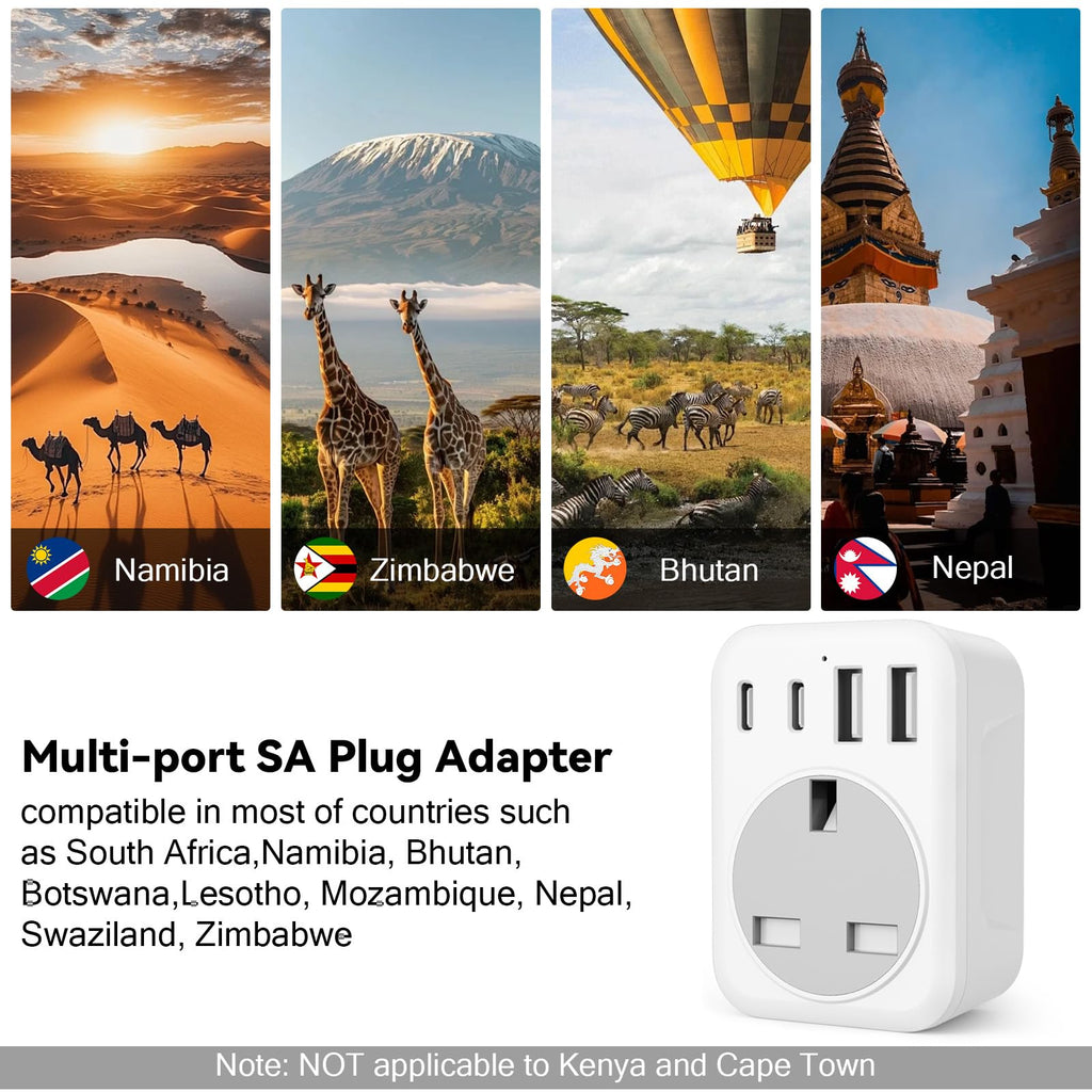 UK To European Plug Adapter,5 IN 1 European Travel Adaptor with 2 USB C & 2 USB A,Grounded EU Plug Adapter for Germany Spain France Turkey Greece etc (Type E/F)