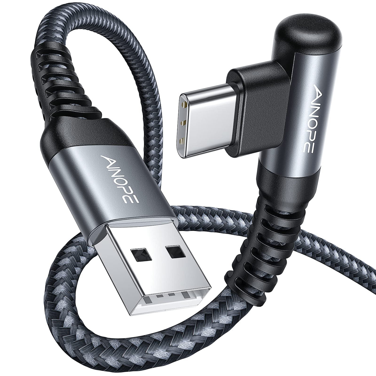 AINOPE 2-Pack 0.5ft USB C Cable, 3.1A Fast Charging, Right Angle, Durable Nylon Braided, Compatible with Galaxy S22 S21 Plus S20, Note 10 9 LG, Type C Charger