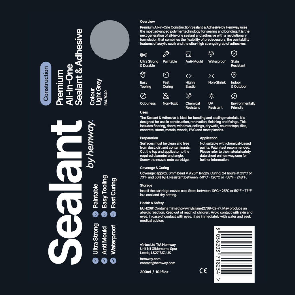 Hemway Kitchen & Bathroom Jet Black Sealant & Adhesive 300ml 1 Pack