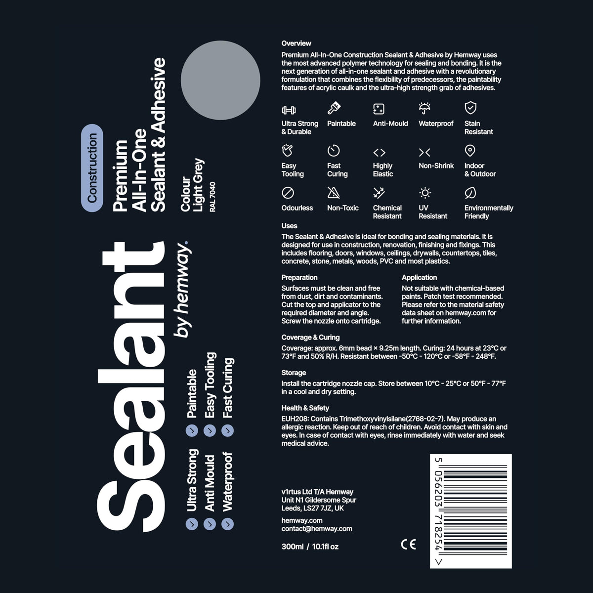 Hemway Kitchen & Bathroom Jet Black Sealant & Adhesive 300ml 1 Pack