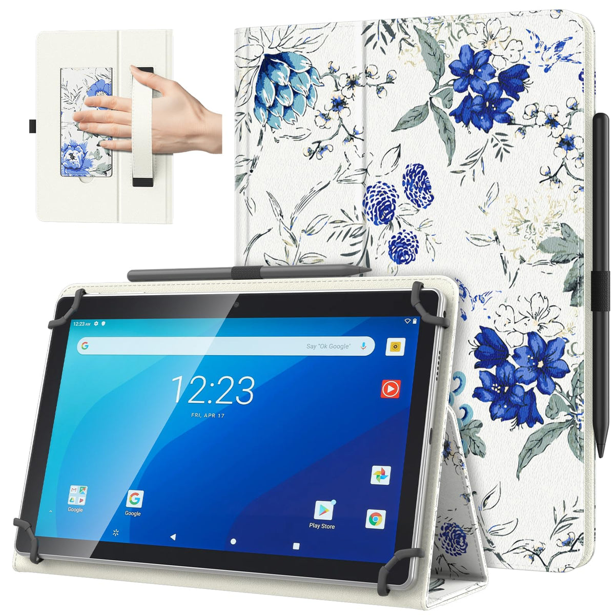 TiMOVO Universal Case for 10.1 Inch Android Tablet, Flowers on Purple