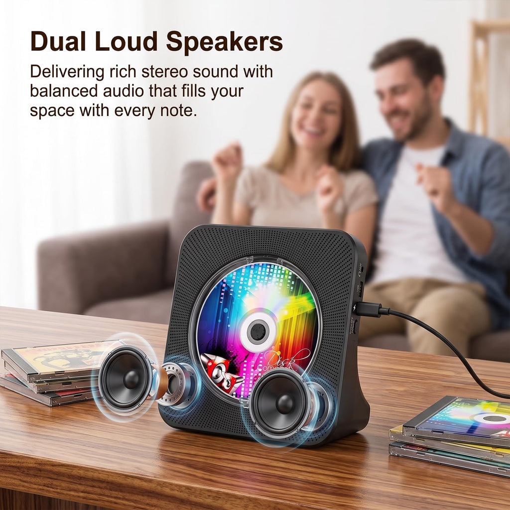Portable CD Player with Bluetooth, Gueray Desktop CD Players for Home, Bulit-in Double HiFi Speakers, AUX&Headphone Jack, FM Radio Boombox with Remote Control, USB Port,LCD Display (White)