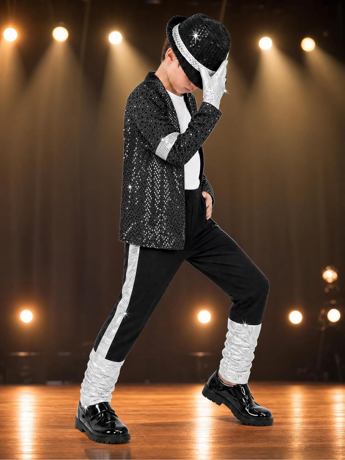 Disco Costume Kids 80s Sequin Pop King Dance Star Halloween Party Cosplay Outfit for Boys