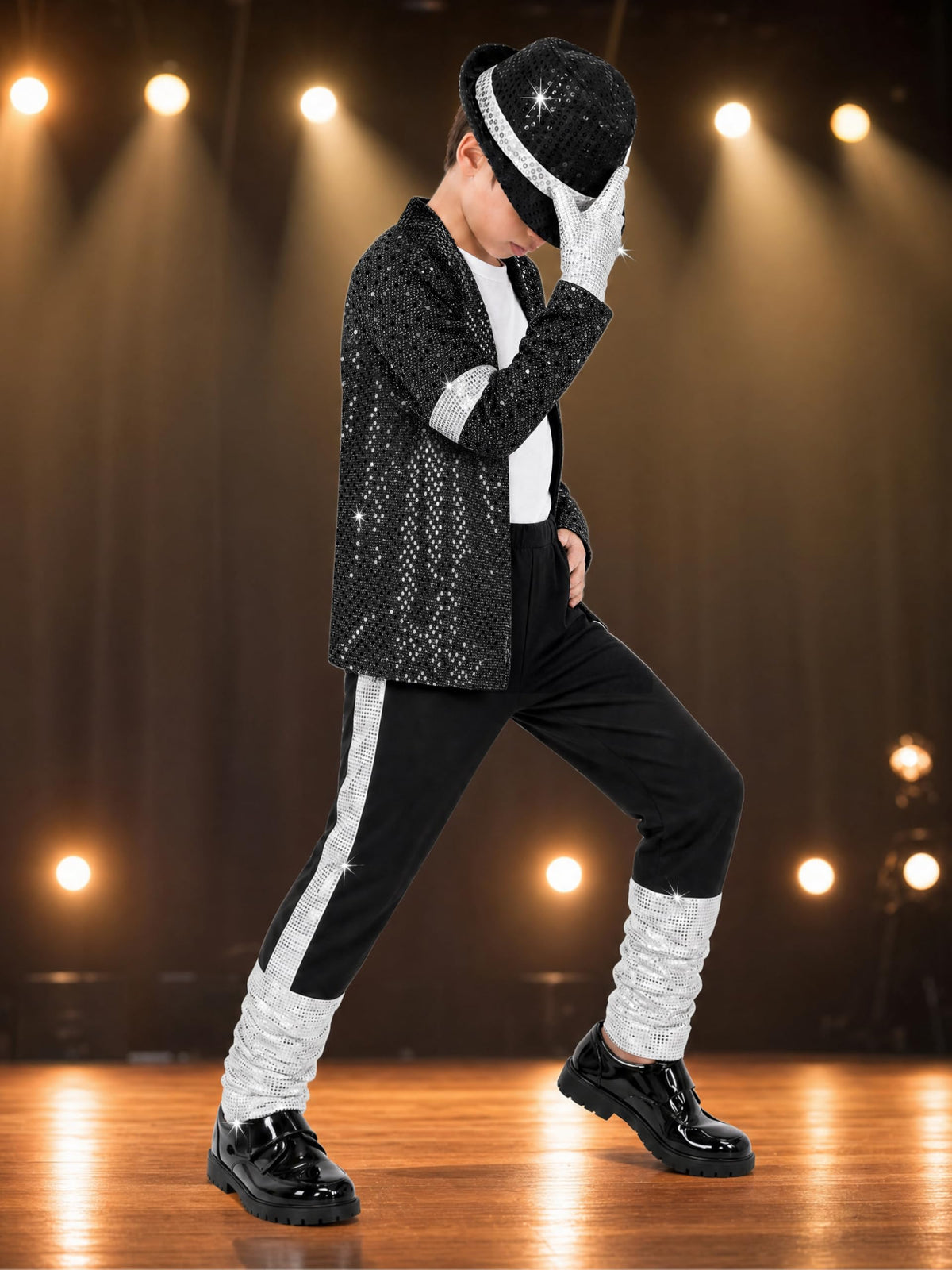 Disco Costume Kids 80s Sequin Pop King Dance Star Halloween Party Cosplay Outfit for Boys