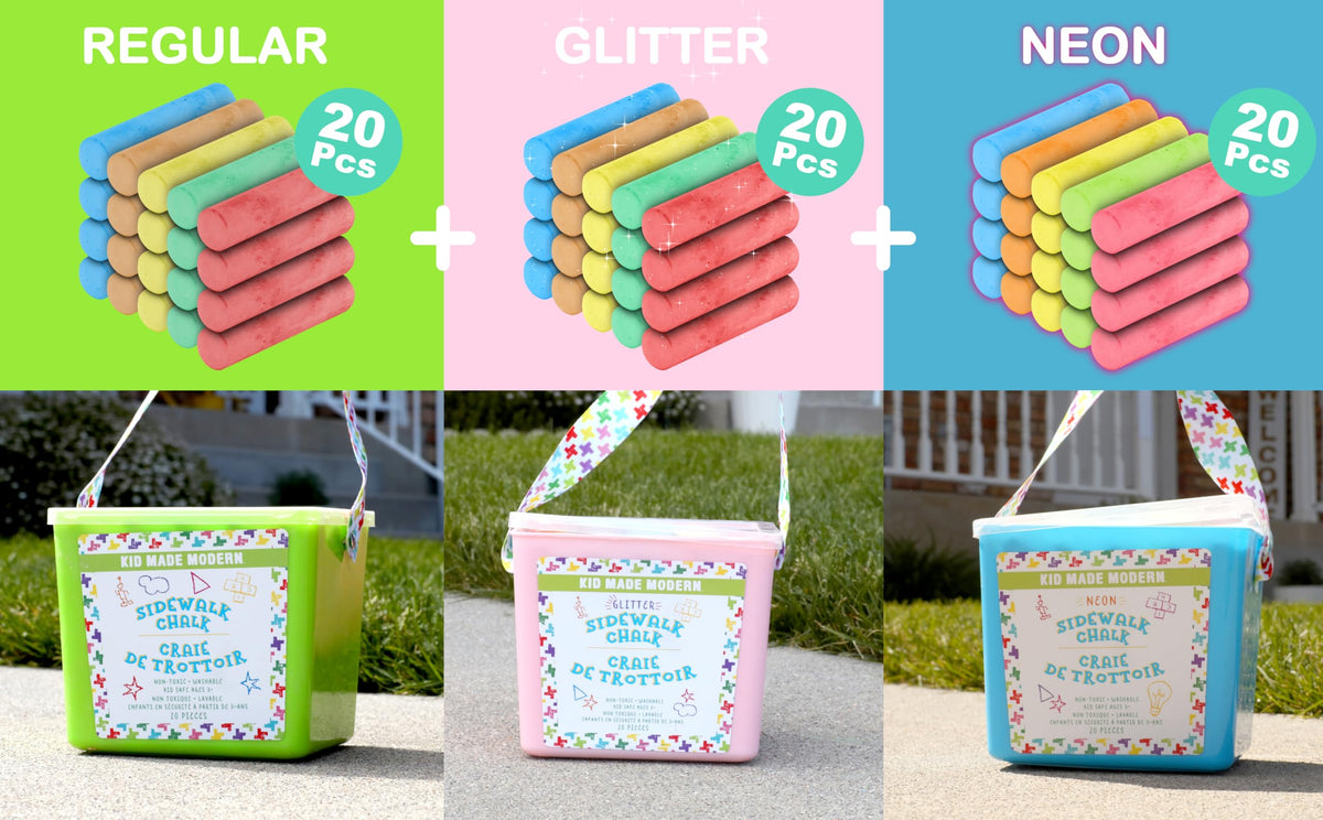 Kid Made Modern Non Toxic Sidewalk Chalk Bucket (24 Count) - Washable Colored Chalk Bulk Set for Kids and Toddlers Outdoor Games
