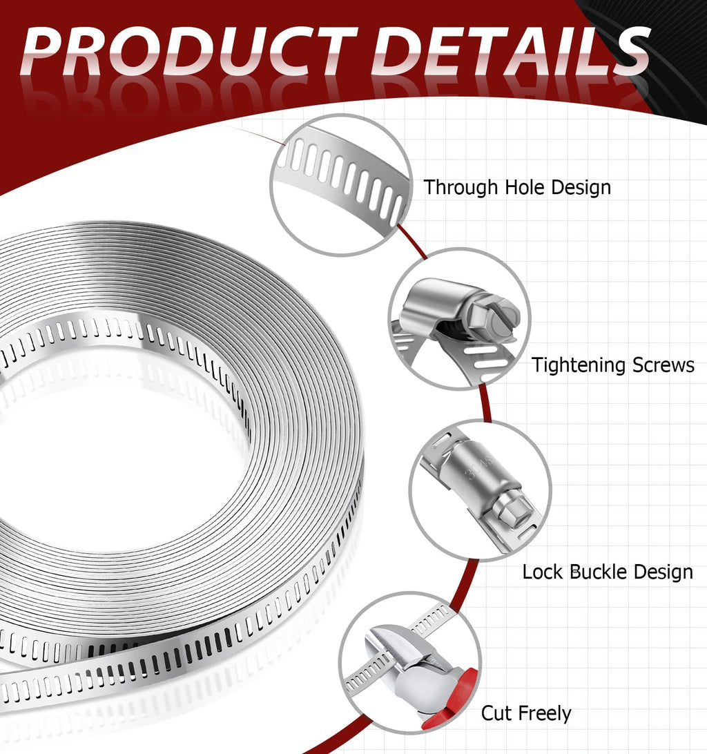 Bolatus Hose Clips 6-51 mm, 22 Pcs Hose Clamp Stainless Steel 304