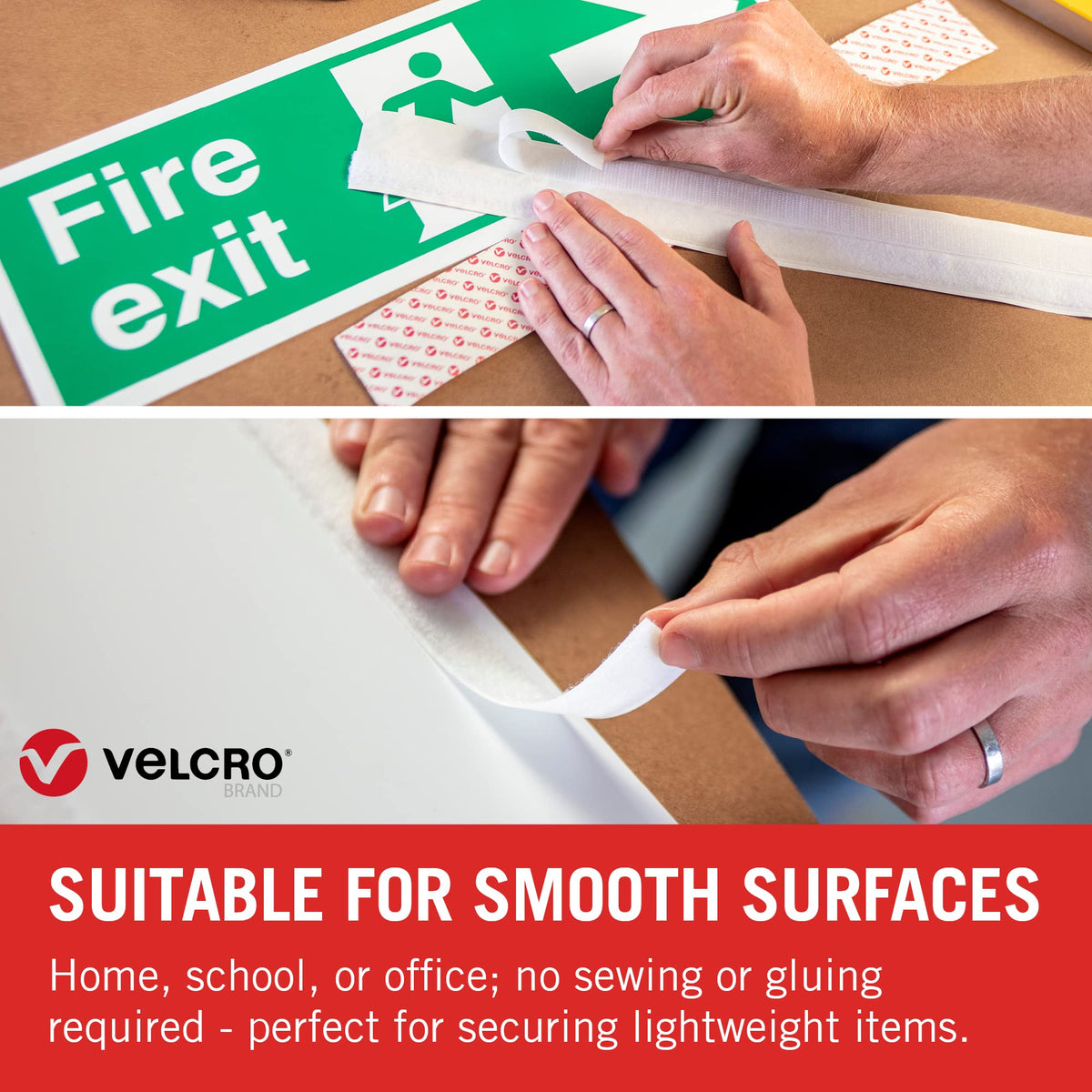 VELCRO Brand Stick On Tape Cut-to-Length Strong Hook & Loop Self Adhesive Sticky Tape Perfect for Room Décor & Home, Office, Garage Use White 20mm x 5m