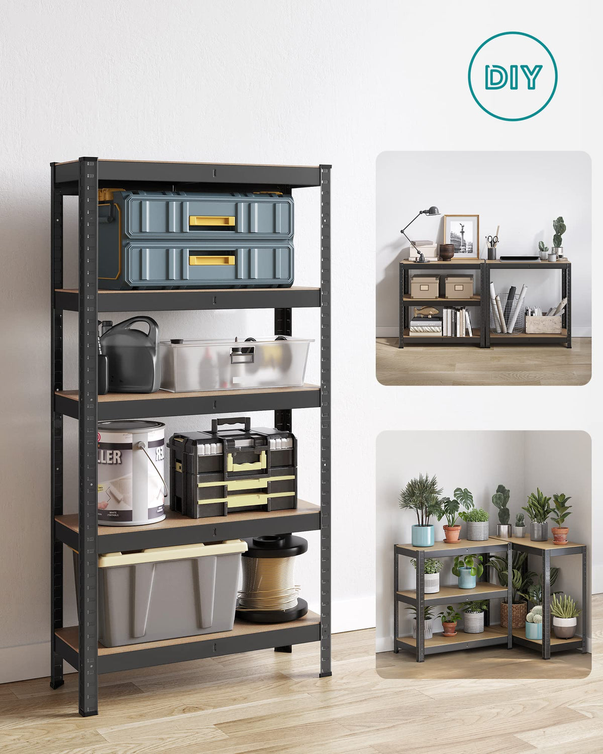 SONGMICS 5-Tier Heavy-Duty Shelving Units, Set of 2, Boltless Assembly