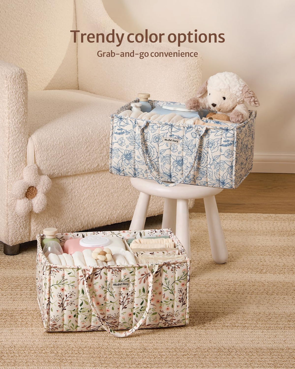 Blissful Diary Nappy Caddy Organiser, Baby Diaper Caddy for Nappy Station, Stylish Storage Basket for Newborn Essentials, Baby Shower Gifts for Girl or Boy, Sage Green