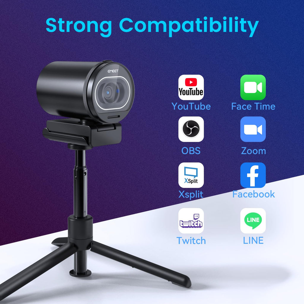 EMEET S600 4K Webcam for Streaming - Sony 1/2.55'' Sensor, PDAF Autofocus, 1080P@60FPS, 2 Noise Reduction Mics, Built-in Privacy Cover, 73° FOV, Streaming Camera for Live Commerce/Gaming/Beauty