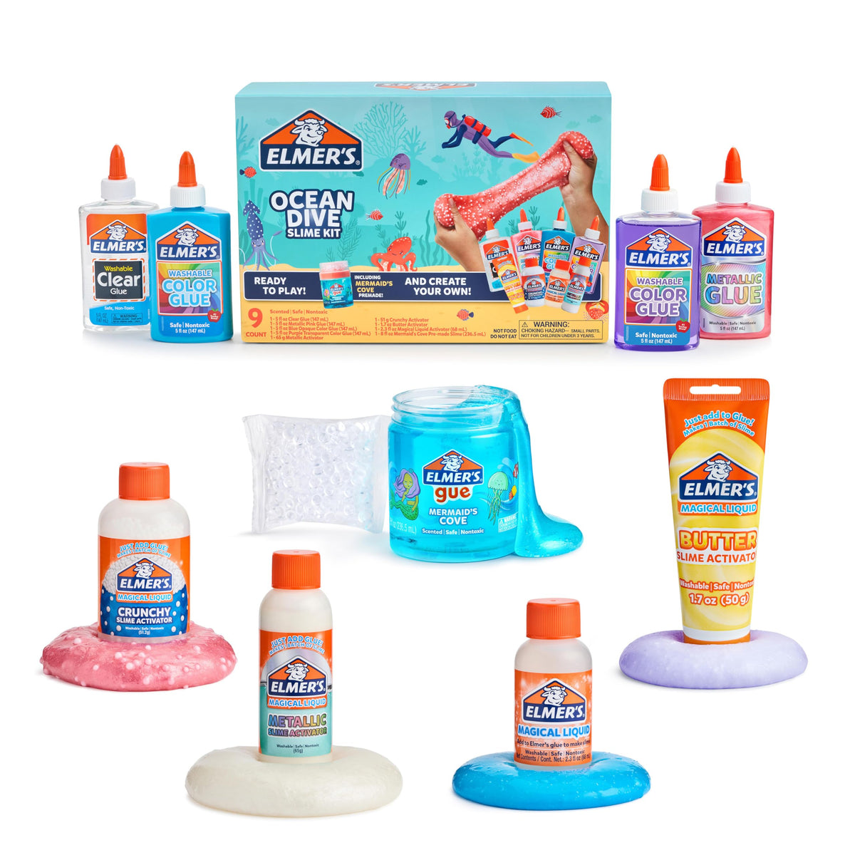 Elmer's Color Rush Slime Kit, Includes Liquid Glue, Activator, Makes Color Changing, Glow in The Dark, Butter Slime and More, 10 Piece Kit - Perfect for Birthday Parties, Gift Idea, Kids Activity