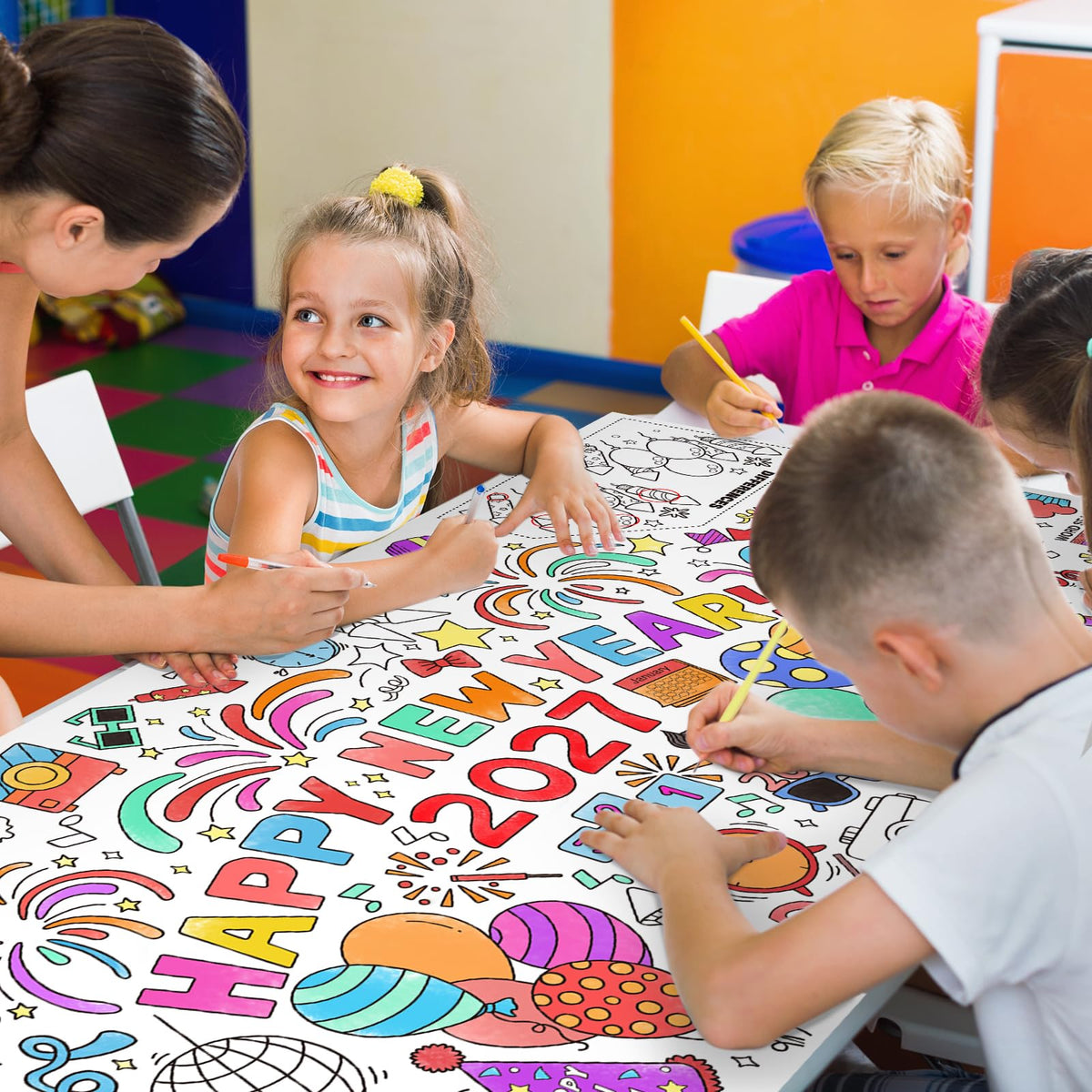 Gatherfun Ramadan Activity Poster & Home Decor - 31.5 x 72 Coloring Banner/Table Cover for Eid Mubarak Decoration, for School Parties & Ramadan Decoration