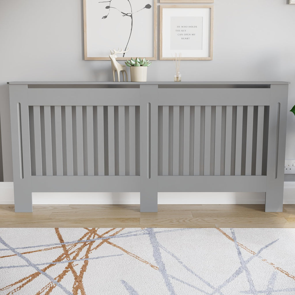 Vida Designs Chelsea Radiator Cover White - Medium - Modern Vertical Slat Design For Optimal Heat Circulation - H82xW111xD19cm - Painted MDF Cabinet Ideal For Living Room & Hallway