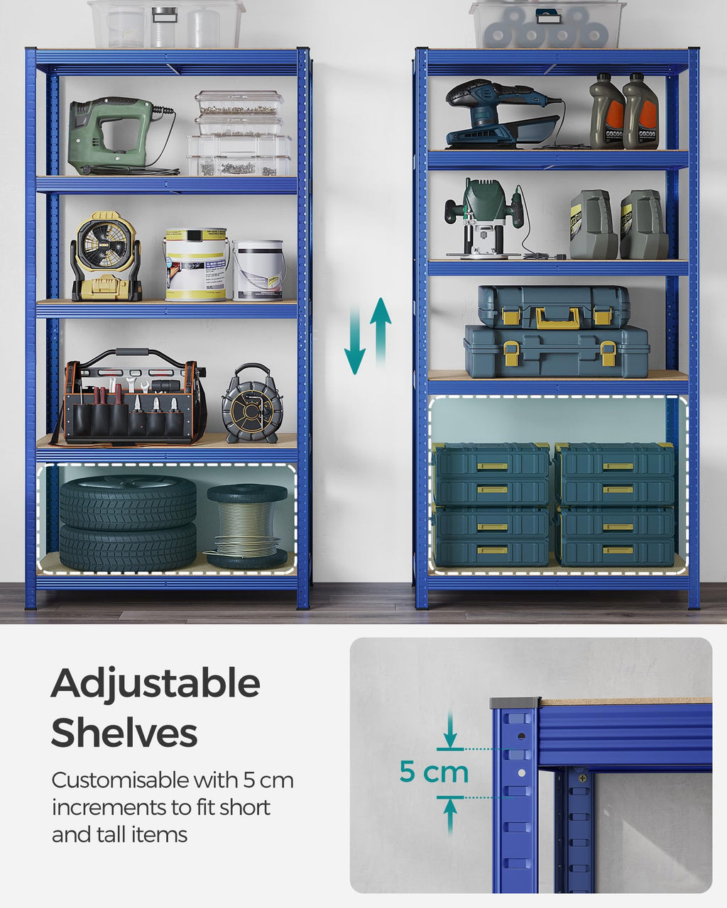 SONGMICS 5-Tier Heavy-Duty Shelving Units, Set of 2, Boltless Assembly
