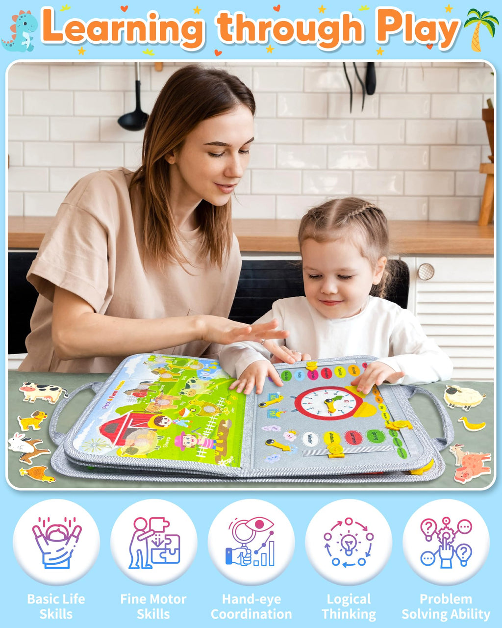 Gojmzo Busy Board Montessori Toys for Toddler Boy Girl Gifts Busy Book