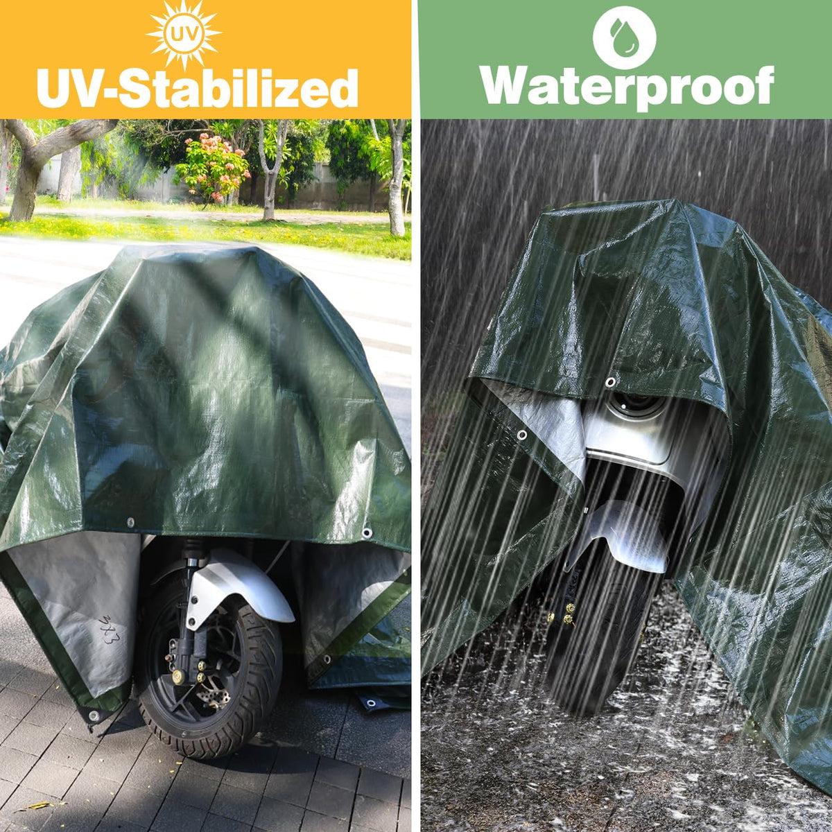 Wohohoho 120GSM Tarpaulin Waterproof Heavy Duty, 4m x 4m Large Green Rainproof Tarp UV/Tear Resistant PE Tarpaulin Sheet Tent with Reinforced Eyelets, Cover for Car, Pool, Caravan, Garden Furniture