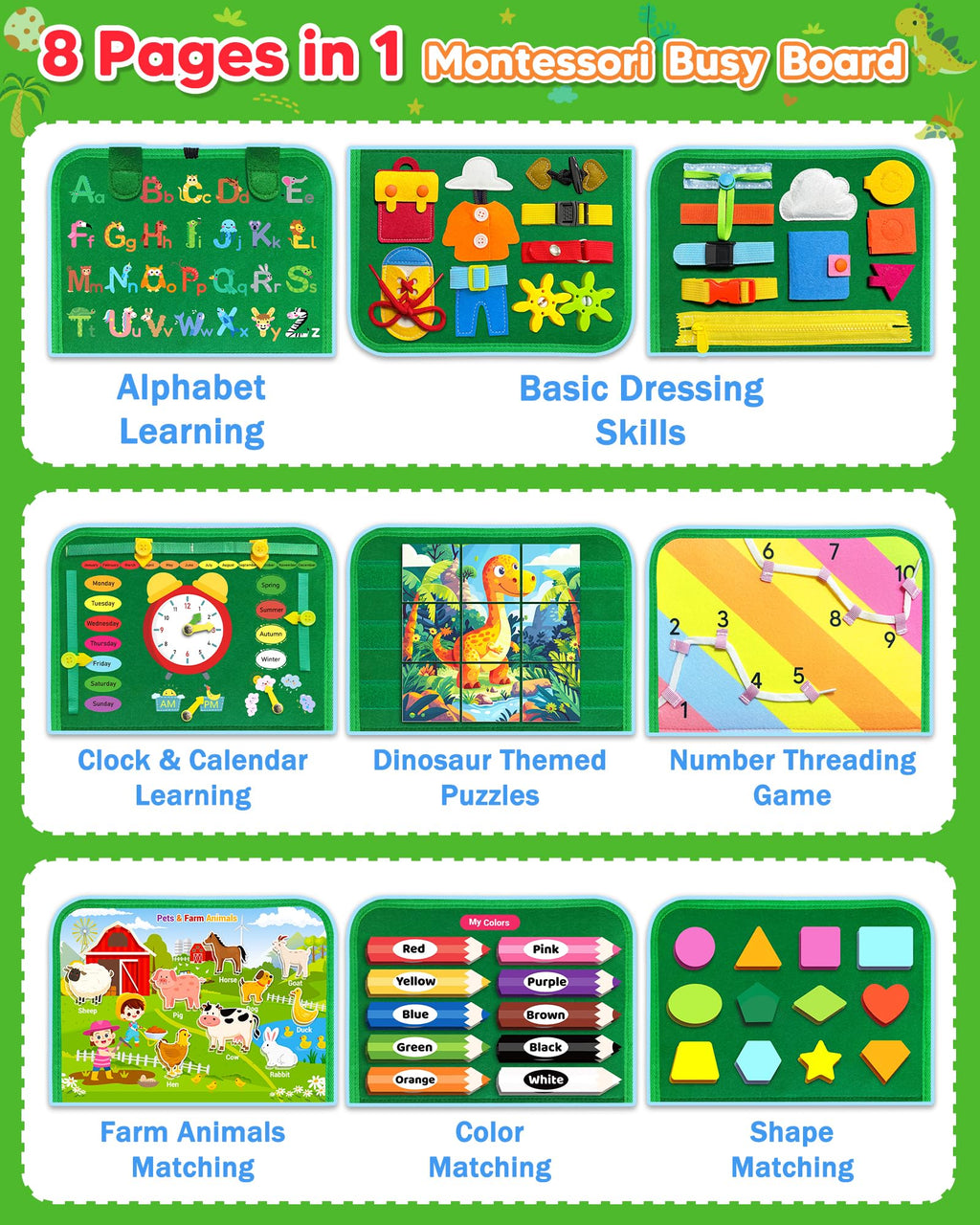 Gojmzo Busy Board Montessori Toys for Toddler Boy Girl Gifts Busy Book