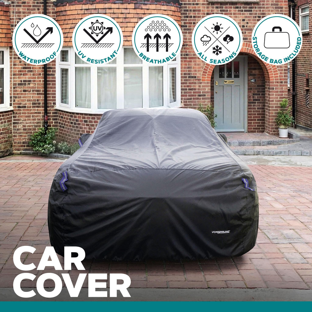 VORSPRUNG® Universal Car Cover(4 Sizes)| Driver Side Zip | Waterproof All Weather| Snow/Sun/Wind Proof |UV Protection Outdoor | Full Fitted |Length 487-530cm | Large Saloons, Executive & Estate Cars