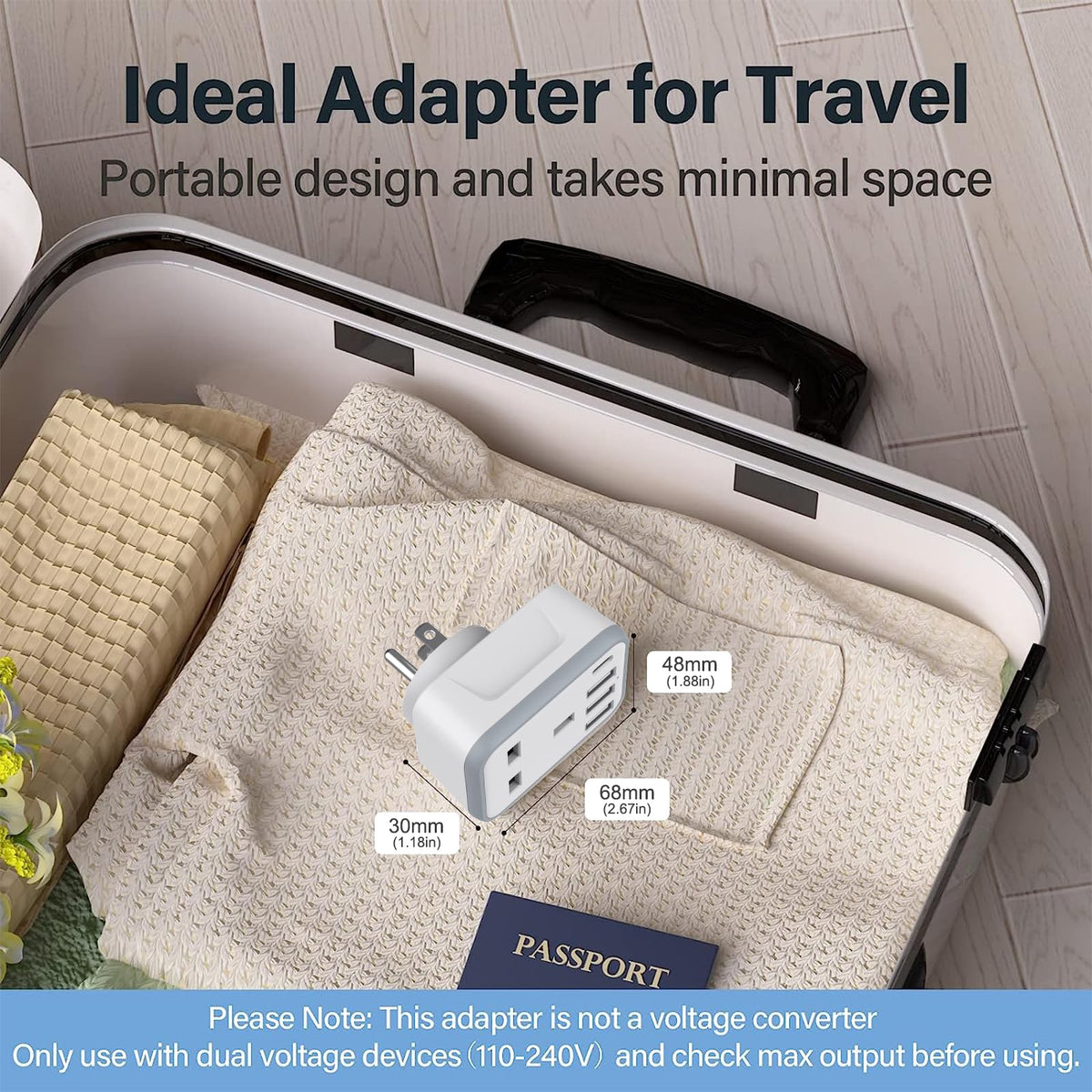 Loydia UK to US Plug Adaptor, 5 in 1 USA Plug Travel Adapter with 3 USB & 1 USB C Ports, American travel plug adapter from UK to USA, US, Canada, Thailand, Mexico, Colombia (Type B)