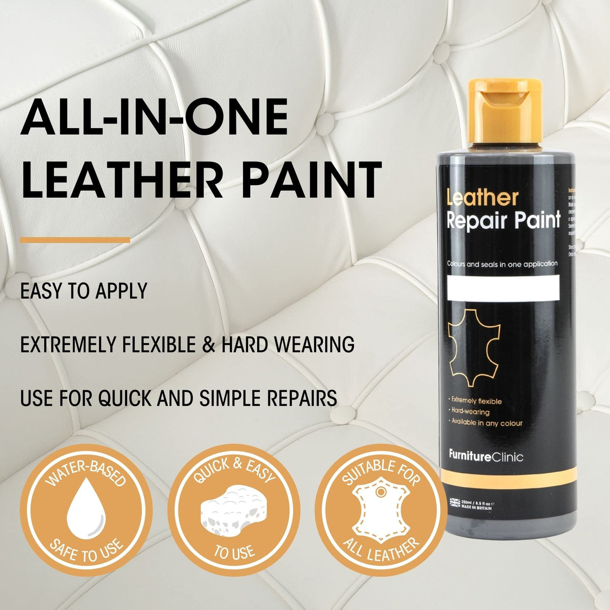 Furniture Clinic Leather Repair Paint & Dye | Self Seal Colourant for Quick and Easy Leather Repair | Suitable for Sofas, Car Seat, Shoes, Handbag, and More - Dark Brown, 250ml