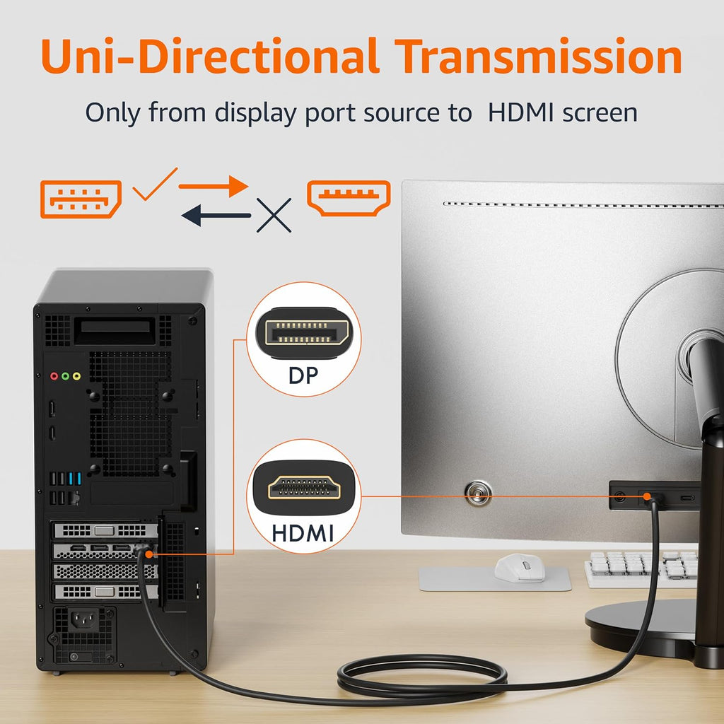 Amazon Basics DisplayPort to HDMI Cable, Uni-Directional, 0.9 m, Black