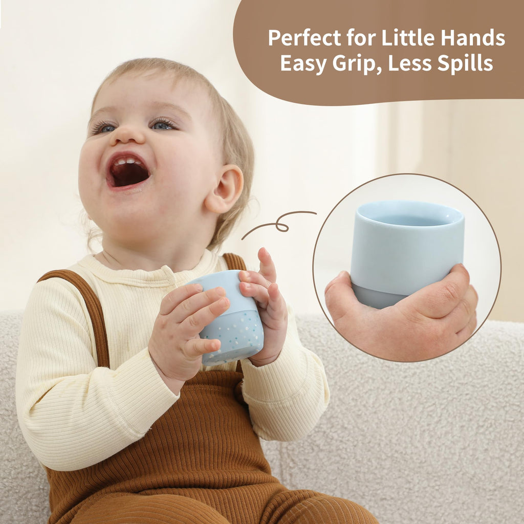Moonkie Baby Cup | Silicone Open Cup Baby from 6 Months | Weighted Base (Anti-Tip) | BPA Free | Capacity Markings | 60ml (Mint)