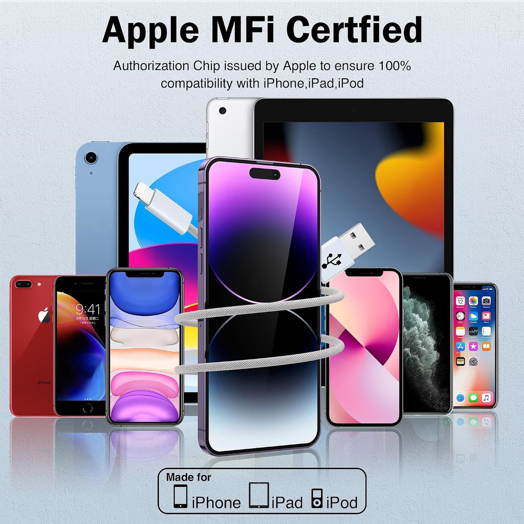 NIBIKIA iPhone Charger Cable 2Pack 2M [Apple MFi] USB to Lightning Cable