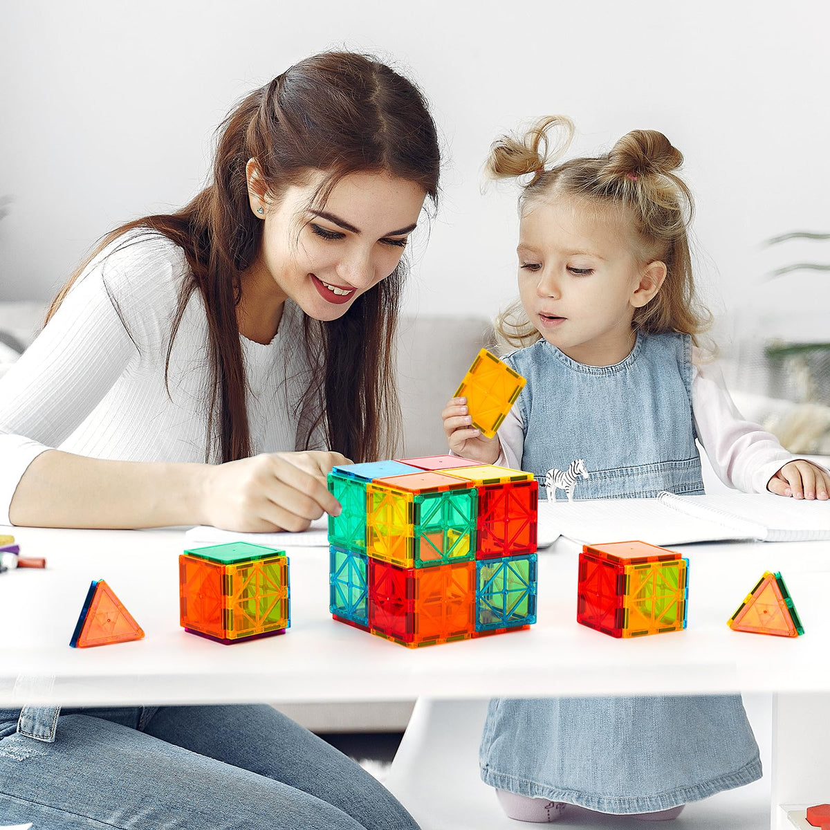 FNJO Mini Magnetic Tiles, 60PCS STEM Building Blocks Toy for Kids