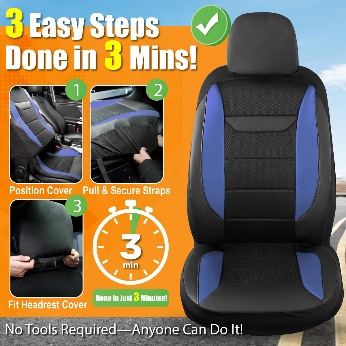 kingphenix 2 Pack Front Leather Car Seat Covers with Memory Foam