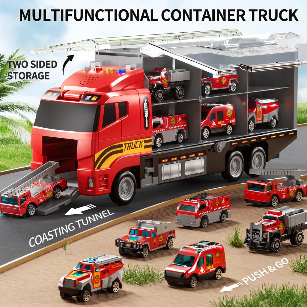 NIPLOOOW Kids Boys Construction Truck Vehicle Toy Set with Play Mat and Die-Cast Toy Car, Transport Carrier Truck for Kids 3-5, Birthday Gifts Toys for 3-8 Year Old Boys