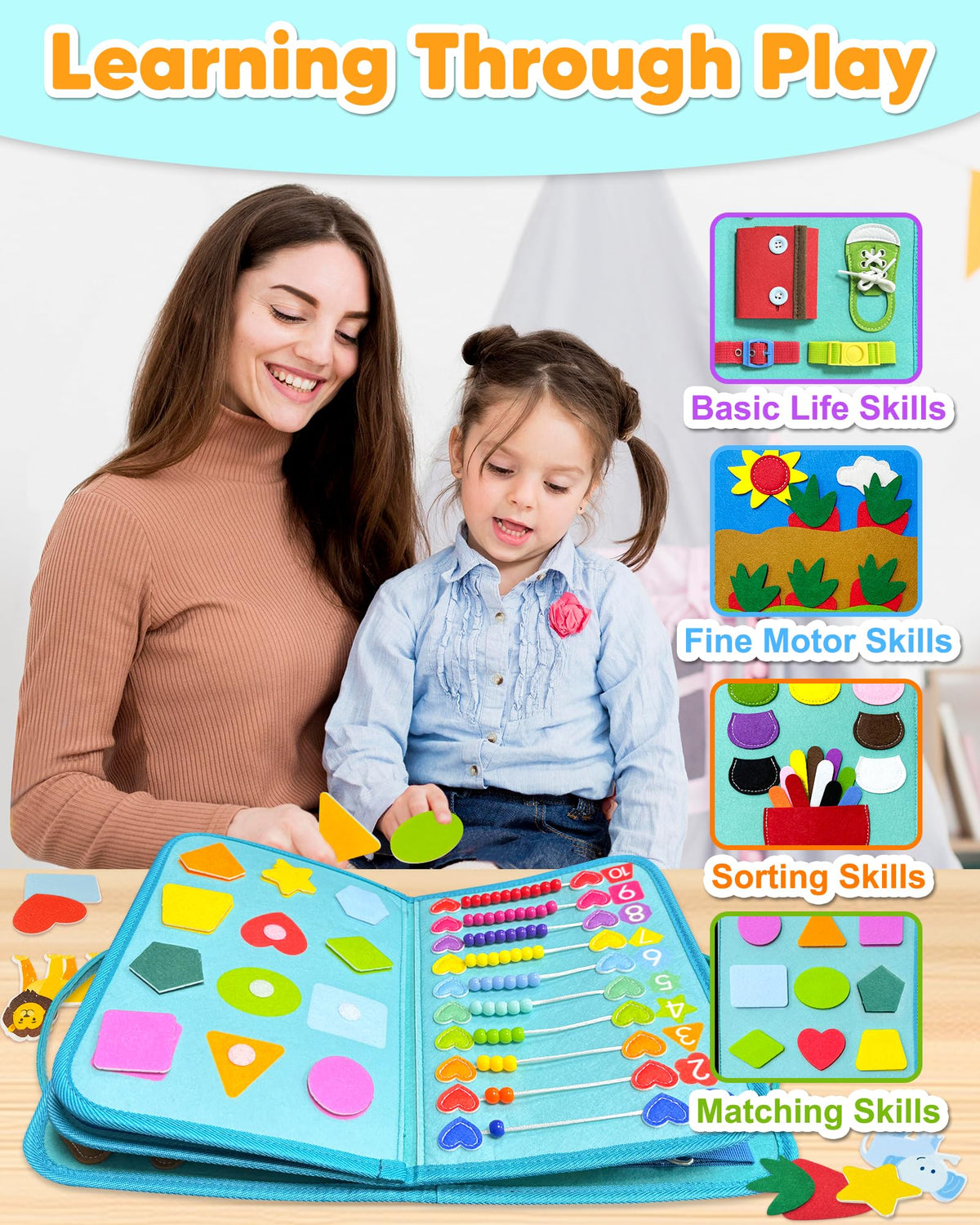 Exorany Busy Board Montessori Toys for Toddler Girl Birthday Gift Busy Book