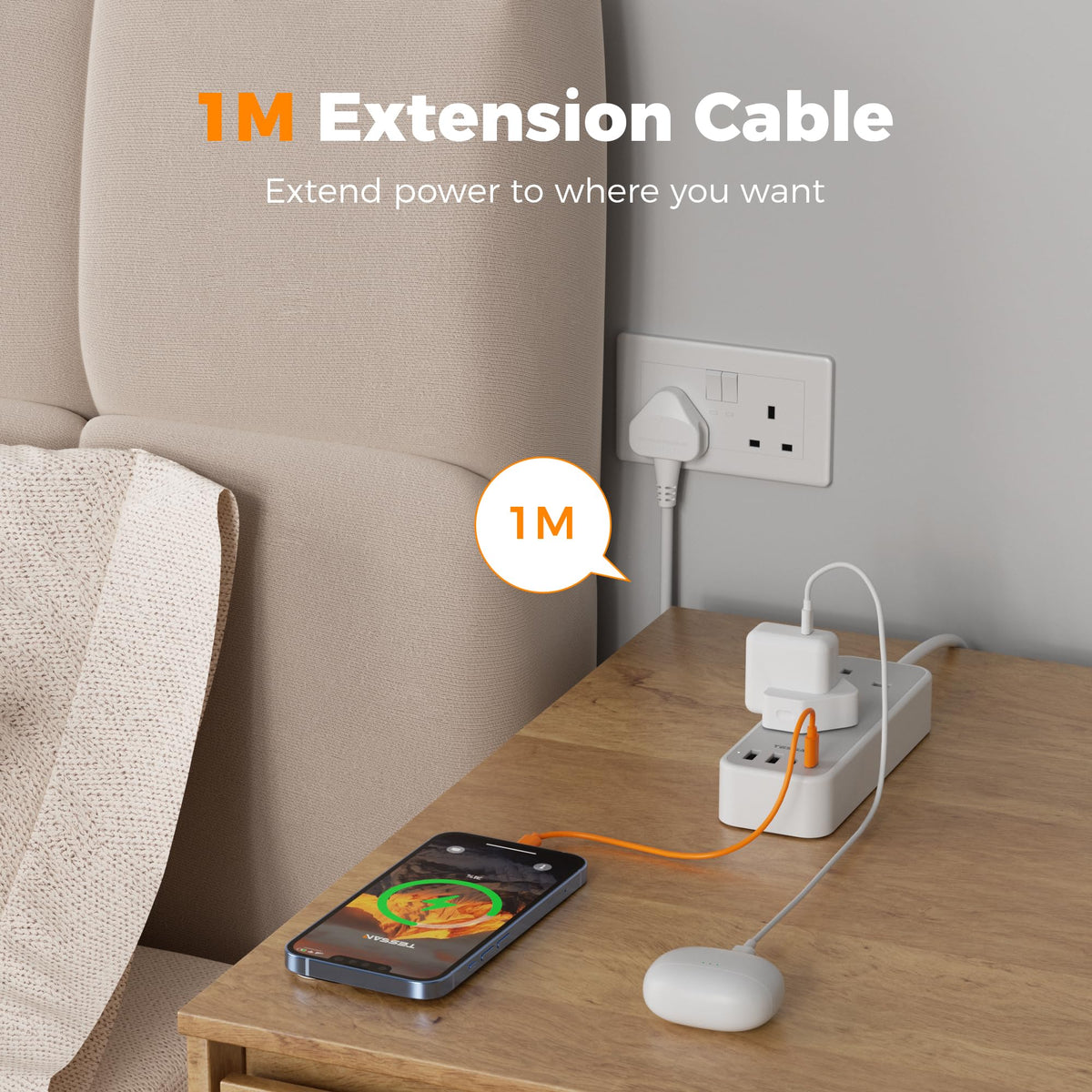 TESSAN 1.5M Extension Lead with PD 20W USB C Charger (4 USB Slots)