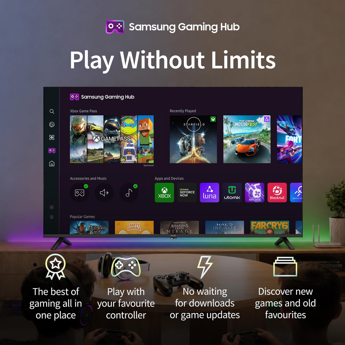 HYE 43" LED Smart TV - 4K Ultra HD, Samsung Tizen OS & Gaming Hub, Black