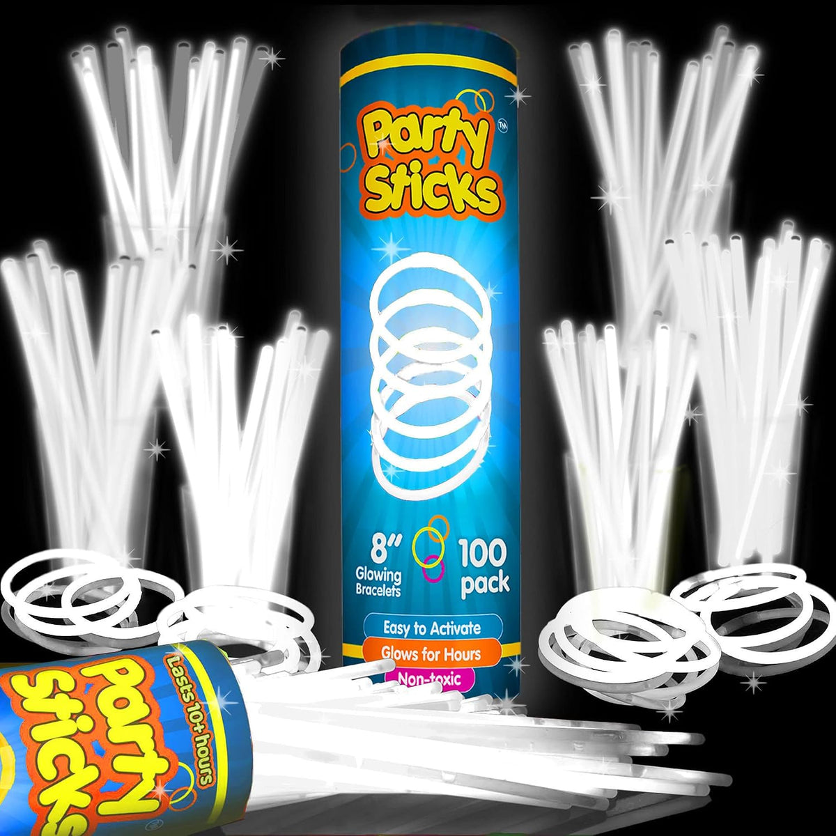 PartySticks Glow Sticks Halloween Party Supplies 100pk - 8 Inch Glow in the Dark Light Up Sticks Party Favors, Glow Party Decorations, Neon Party Glow Necklaces and Glow Bracelets with Connectors
