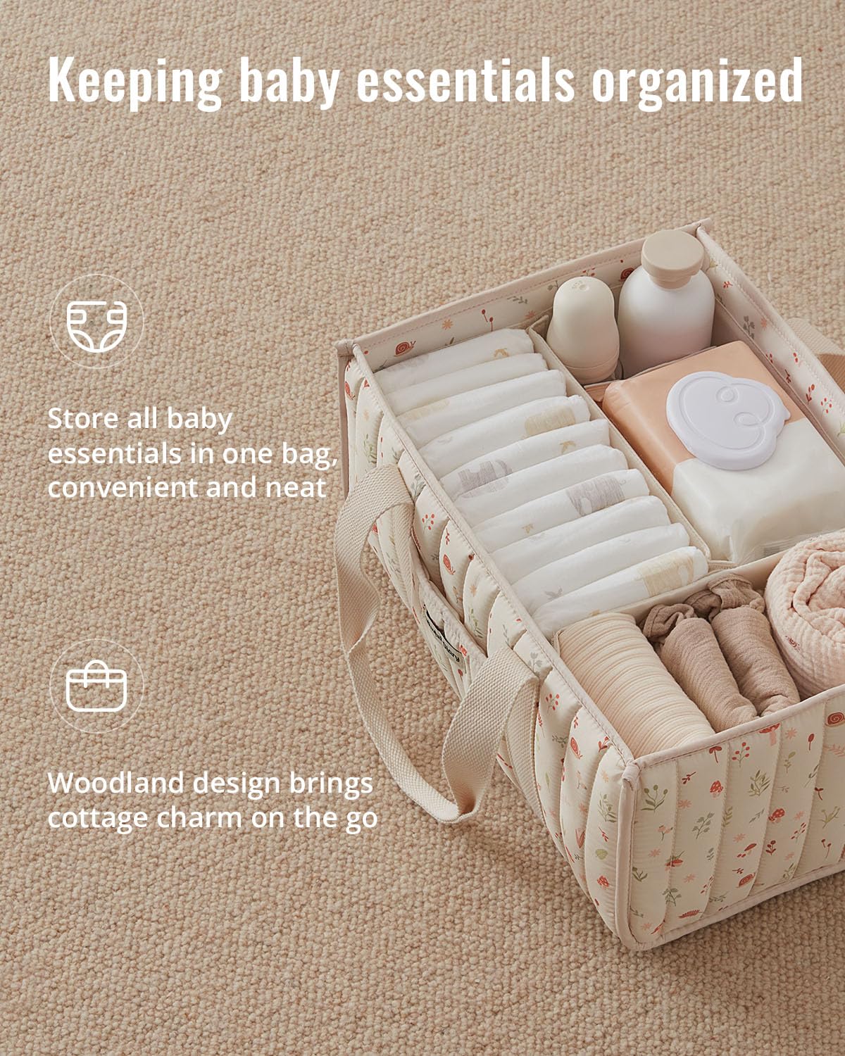 Blissful Diary Nappy Caddy Organiser, Baby Diaper Caddy for Nappy Station, Stylish Storage Basket for Newborn Essentials, Baby Shower Gifts for Girl or Boy, Sage Green