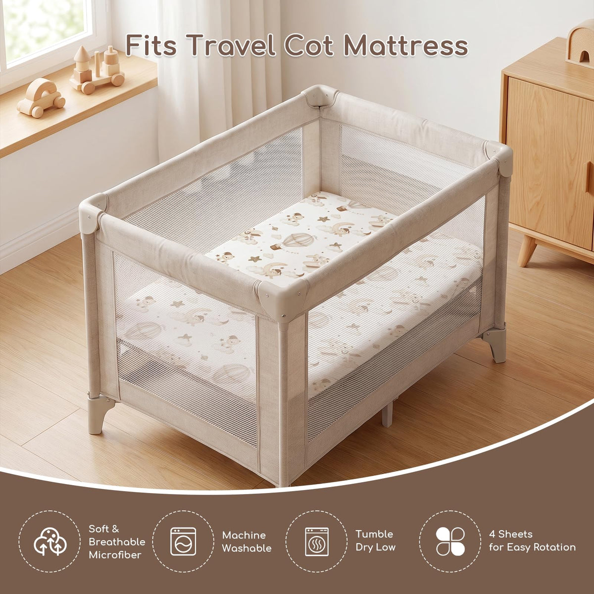 Next to Me Crib Sheets 83x50 cm Fitted 2 Pack Bedside Crib Sheets