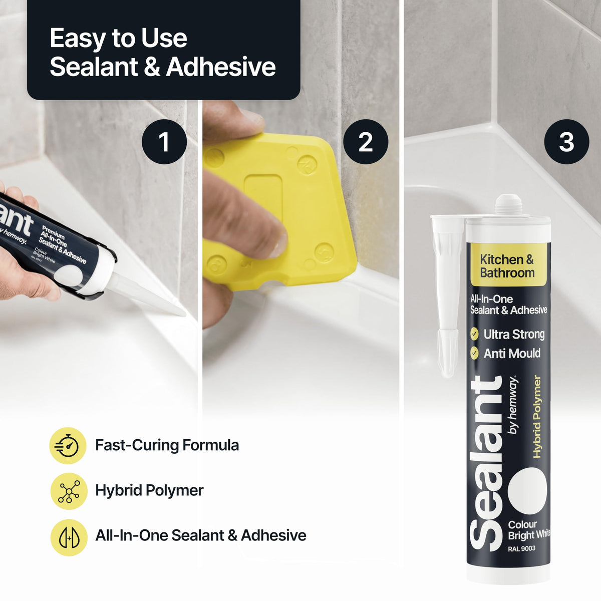 Hemway Kitchen & Bathroom Jet Black Sealant & Adhesive 300ml 1 Pack