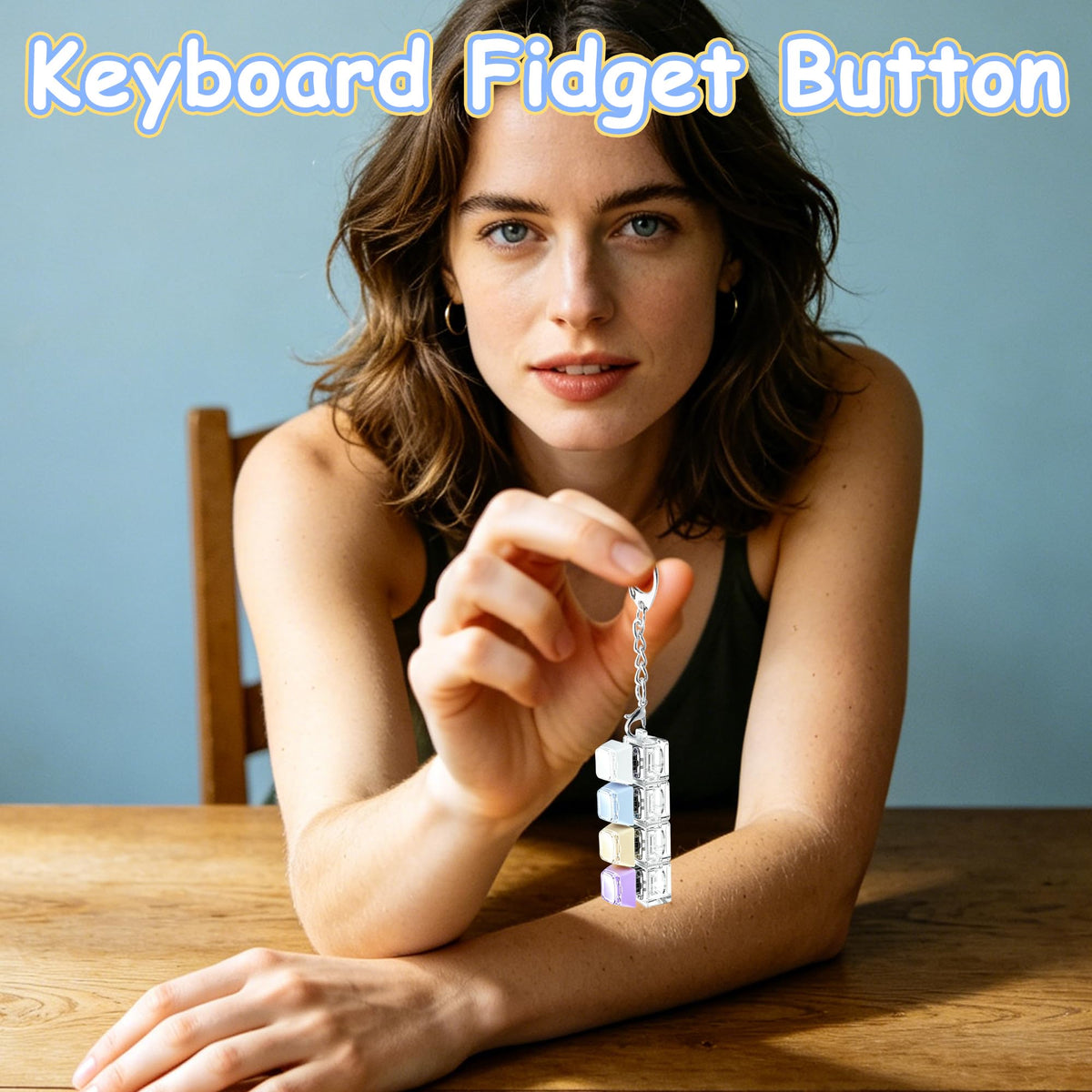 2 PCS Keyboard Fidget Toy, Keyboard Fidget Keychain 4-in-1 Keyboard Decompression Button Finger Clicker Toys (Pink Yellow White Green, General)