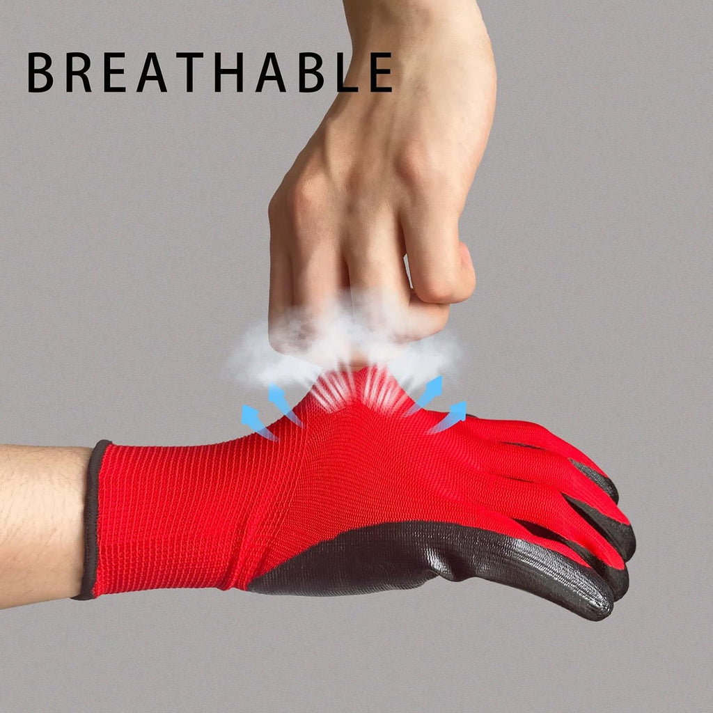 24 Pairs PREMIUM NITRILE COATED Red Nylon Work Gloves Builders Gardening Grip (Large [Size 9])