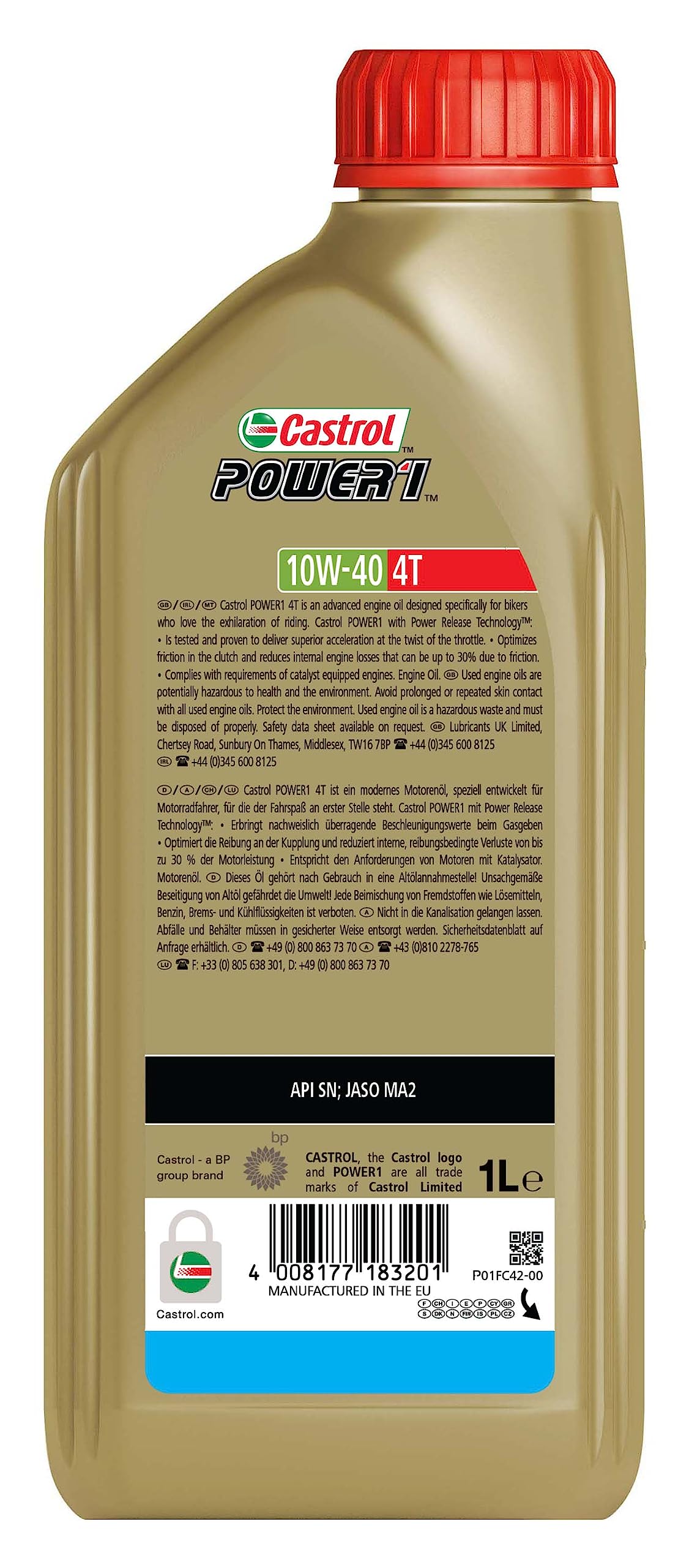 Castrol POWER1 4T 10W-40 Motorcycle Oil, 4L