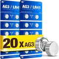 LR41 AG3 392 SR41SW L736 1.5V Alkaline Button Cell Batteries (20 Pack) – Long Lasting Coin Batteries for Watches, Toys, Calculators & Small Electronics
