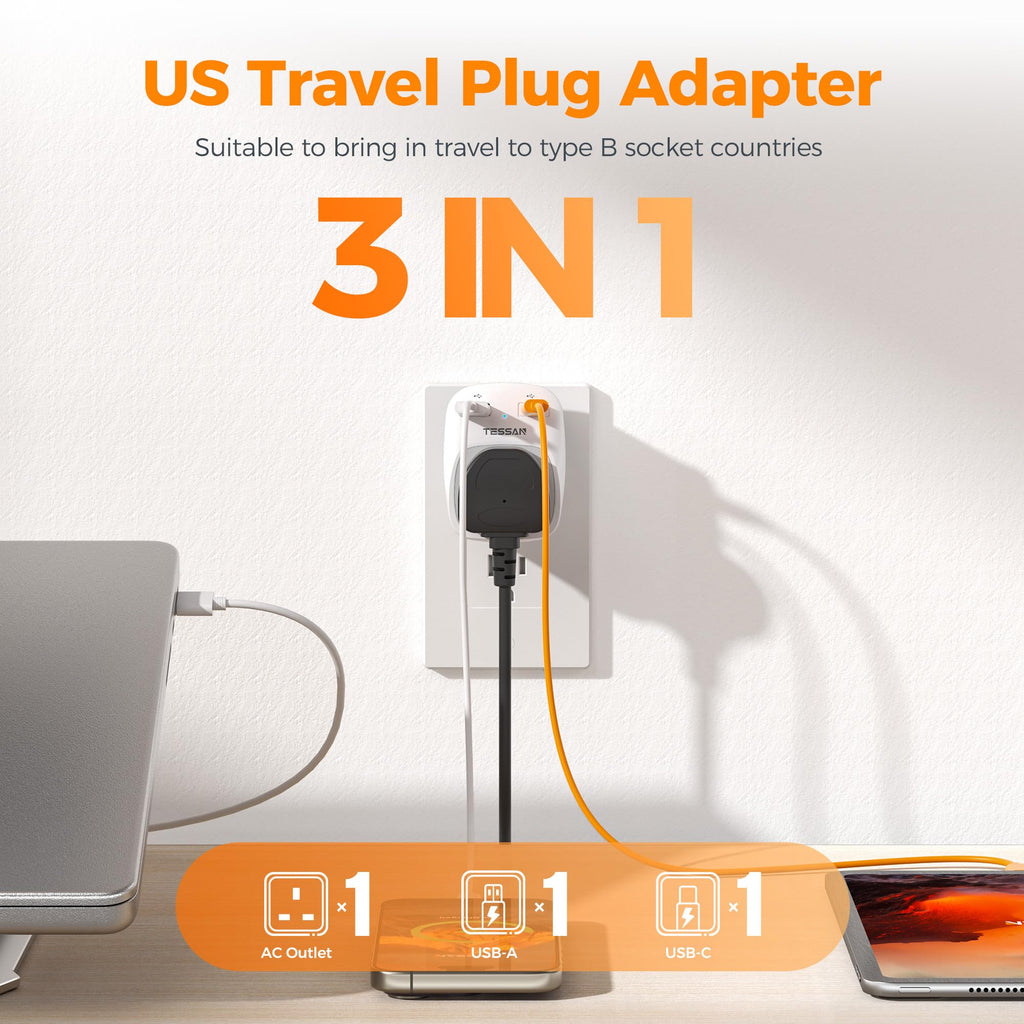 TESSAN UK to South Africa Plug Adapter, Type M Travel Adapter with USB C